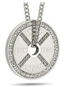 Women's Stainless Weight Plate accented w/ Swarovski Necklace-2 Samuel 22:33 - Picture 1 of 8