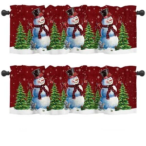 Christmas Red Kitchen Curtains 2 Set for Windows,Xmas Tree Snowman Short Cafe... - Picture 1 of 7