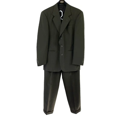Vintage 80s Kilburne & Finch Wool Blend Green Blazer Suit Coat Pants 38 x 32 - Image 1 of 4