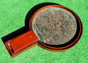 Japanese Antique Shinto Shinkyo Bronze Mirror Meiji Temple Fujiwara Mitsunaga - Picture 1 of 6