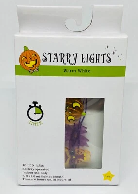  Starry Lights Halloween Owls & Pumpkins 10 Warm White Lights 6 Feet Length - Image 1 of 4