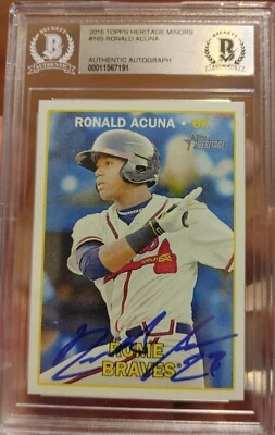 2016 Topps Heritage Minors Ronald Acuna Auto Beckett Braves Rookie - Image 1 of 3