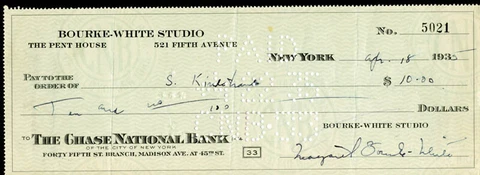 MARGARET BOURKE-WHITE - CHECK SIGNED 04/18/1935 Cover