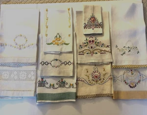 10 Vintage Tee & Finger Handtücher Stickerei Tatting Häkeln X-Stitch Borte sauber - Bild 1 von 6