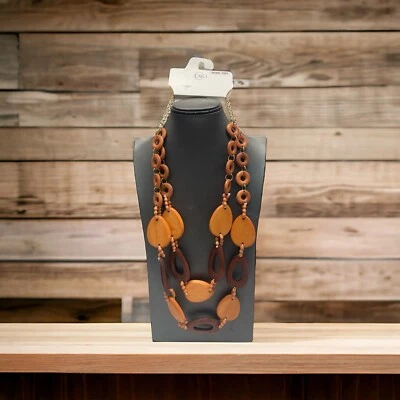 Collar Cato con forma de semilla ovalada de lazo marrón sin níquel Foto 1 de 4