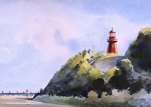 Faro La Martre, Gaspé, Quebec, Canadá. Impresiones artísticas en acuarela enmarañadas - Imagen 1 de 2