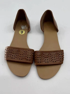 Sandals Nicole Duke Brown Lattice Slip On Size 9 M Slides 80’s Retro Flats - Image 1 of 4