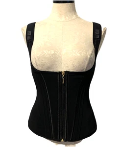Black Corset Boned High Compression Zip front Adjustable Straps Size M New - Picture 1 of 7