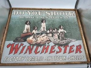 Vntg Winchester "Do You Shoot" Wood Framed Printed Store Display RARE 32" x 25" - Picture 1 of 21