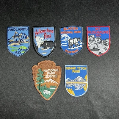 6 Vintage National Park Souvenir Patches Service Glacier Grand Teton Yellowstone - Image 1 of 4