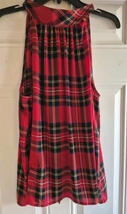 J. CREW ärmellose karierte Bluse - 8 - hoher Neckholder mit Rückenausschnitt Schärpe zum Binden - Bild 1 von 5