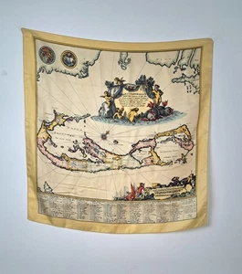 Vintage Liberty Of London The Seas Nautical Map Pure Silk Square Scarf - Picture 1 of 7