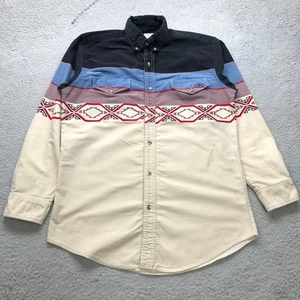 Vintage Express Riders Western Aztec Colorblock Button Down Shirt Mens M Tan - Picture 1 of 10