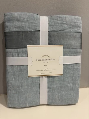 Falda de cama Pottery Barn Foundations lino seda talla king verde 14 pulgadas caída nueva con etiquetas Foto 1 de 4