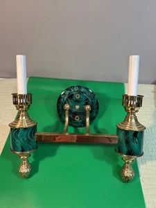 underwriters laboratories vintage Brass Wall Sconce, Malachite Color Accents - Picture 1 of 9