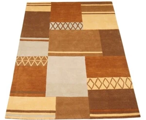 Carpet 100% Wool 160x230 CM Beige Braun Orange Hand Woven HT427 - Picture 1 of 5