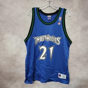 Vintage 90s Champion Minnesota Timberwolves Kevin Garnett 21 Jersey Mens 44 L - Picture 1 of 8