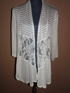Mod'Land Paris Ivory Wheat Mesh Lace Trim Drape Open Cardigan Jacket Size XL NWT - Picture 1 of 5
