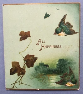 Tarjeta de Felicitación Raphael Tuck Navidad Pájaros Paisaje Repujado Dorado De Colección - Imagen 1 de 5