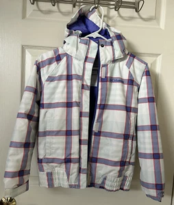 COLUMBIA Girls Size M Purple Plaid Omni-Tech Hooded Snow Ski Jacket EUC - Picture 1 of 15