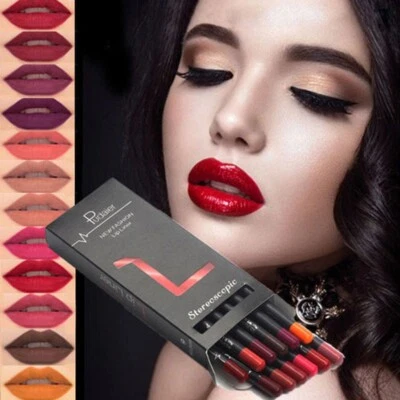 12Pcs/Set Waterproof Pencil Lipstick  Matte Lip Liner Long Lasting Makeup Wear - Image 1 of 4