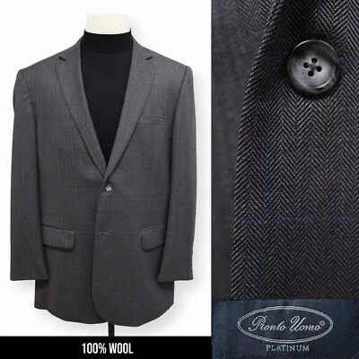 PRONTO UOMO mens gray windowpane HERRINGBONE sport coat suit jacket blazer 46 L - Image 1 of 4