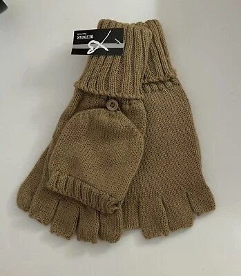 Vintage NWT Women's Betmar Mitten Gloves #BG304 • Taupe Acrylic Knit - Image 1 of 2