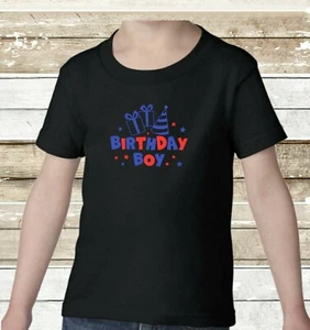 BIRTHDAY BOY T-SHIRT BLACK SHIRT BLUE AND RED DESIGN YOUTH SIZED XS TO XL - Picture 1 of 1