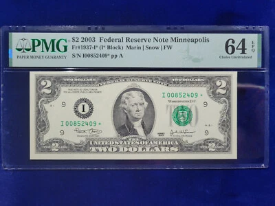 🌟 2003 $2 Fr#1937-I* Federal Reserve Star Note Birthday 9/24/1985 PMG 64 EPQ - Image 1 of 2