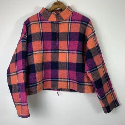 AMERICAN EAGLE Rosa Multi Cuadros Recortado Vellón 1/4 Cremallera Top/Blusa Talla Mediana Foto 1 de 4