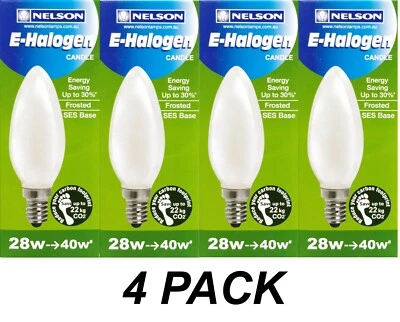 4 x 28W Pearl E14 Candle Shaped Light Globes Bulbs Lamps Small Screw SES Halogen - Image 1 of 4
