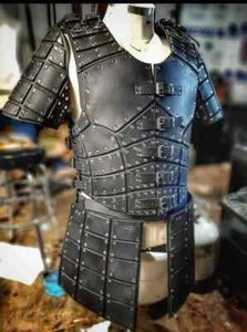 Black Leather Breastplate armour & Arm Bracers Medieval Viking Armor Costume SCA - Picture 1 of 5