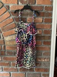 1st Class Girls Kids Romper Pants Dress Rainbow Cheetah Cotton Size L 14 - Picture 1 of 5