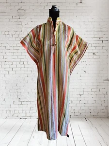 Vestido Vintage Multicolor Rayas Caftán Beverly Vogue Acrílico Tejido 28 Pequeño - Imagen 1 de 9
