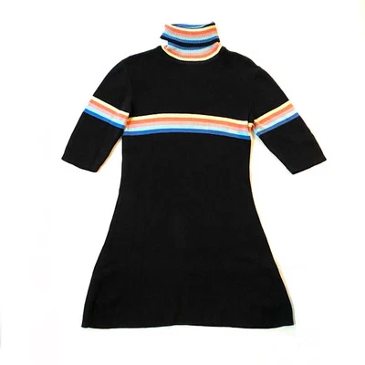 UNIF Relly Mini Vestido Suéter Negro Rayas Arco Iris Cuello Alto Colorido Y2K EE. UU. M Foto 1 de 4