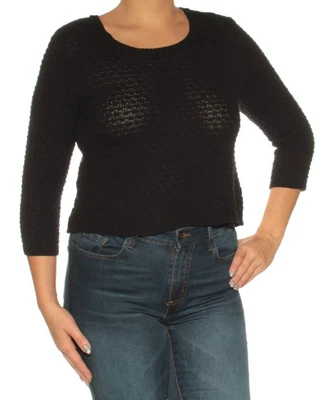 Suéter feminino AMERICAN RAG preto transparente manga longa gola joia G - Imagem 1 de 4