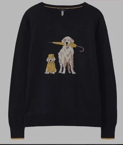 Joules Women Miranda Jumper - Blue Yellow Umbrella Dog- Size 8 - Picture 1 of 7