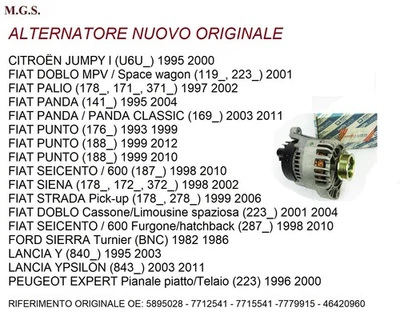 46420960 ALTERNATORE ORIGINALE NUOVO FIAT PUNTO, PANDA, SEICENTO, LANCIA YPSILON - Immagine 1 di 4