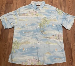 Tori Richard Shirt Mens 2XL Blue Hawaiian Aloha Silk Linen Camp Button Front - Picture 1 of 13