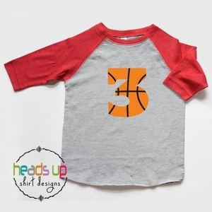 Third Birthday Basketball Shirt Raglan - Toddler Boy/Girl 3 Birthday Basketball - Picture 1 of 3