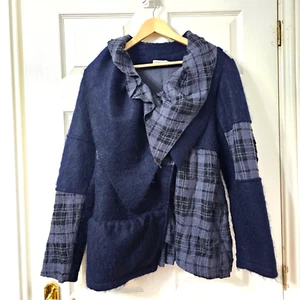 Myrine & Me Womens Lagenlook jacket Size XL Boiled Wool Tartan Ruffle Irregular - Picture 1 of 10
