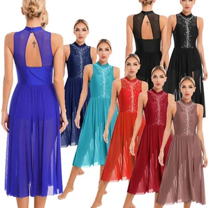 Women Lyrical Dance Dress Shiny Sequin Contemporary Modern Dance Costumes - Picture 1 of 79