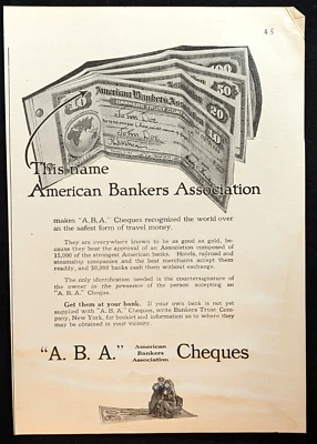 Publicidad de cheques American Bankers Assoc de 1916 anuncio impreso antiguo original Foto 1 de 2