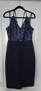 Guess Los Angeles Women's Navy Sequin and Scuba Cocktail Dress Size 12 - Picture 1 of 7
