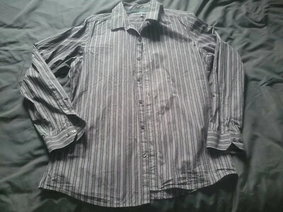 Camisa Para Hombres MARC ANTHONY Negra Rayas Manga Larga Botón Frontal XL Calce Ajustado Foto 1 de 4