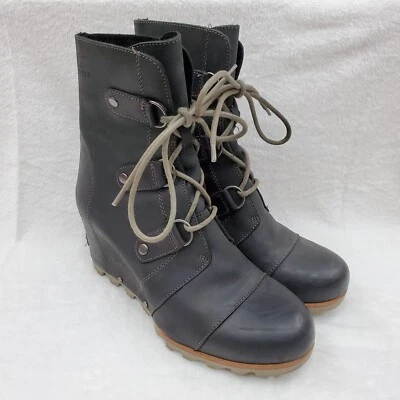 Sorel Boots Women's Size 10 Black Leather Joan of Arctic Mid Wedge Lace Up - Image 1 of 4