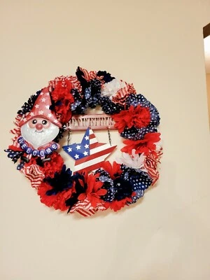 Welcome IN GOG WE TRUST red white blue burlap Door WREATH patriotic 4th of July - Image 1 of 4