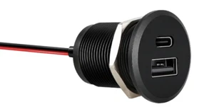 12V TYPE 'A' + 'C' PD3.0 QC 3.0 FAST CHARGING PORTS RECESS MOUNT W/ 6" WIRES - Picture 1 of 4