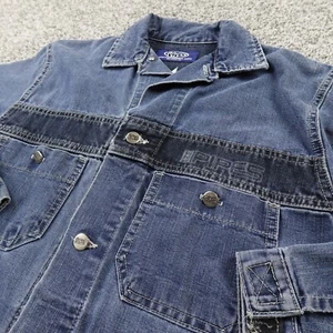 VTG Lee Jacket Mens M Blue Jean Denim Pipes Skateboarding BMX Grunge 90s Y2K - Picture 1 of 13