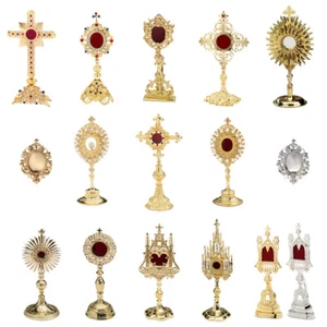 Reliquiar Vergoldet Versilbert Mesing Monstranz Hausaltar Steinen mit Öffnung - Picture 1 of 17